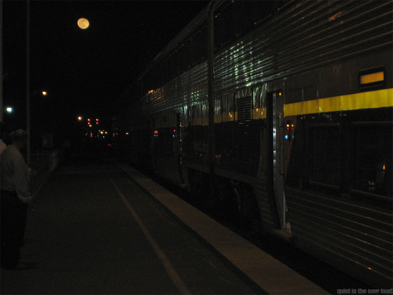 Moon over Amtrak, on the way home