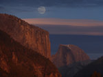 El Capitan, Half Dome at sunset, moon