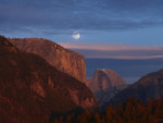 El Capitan, Half Dome at sunset, moon