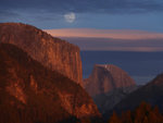 El Capitan, Half Dome at sunset, moon